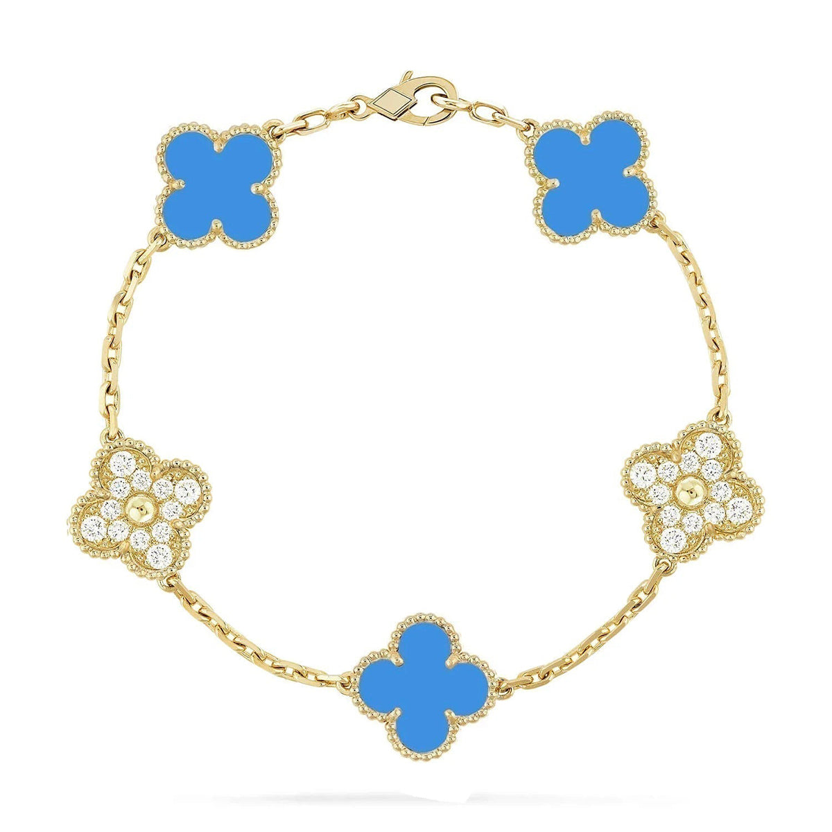 [AM]LUCKY CLOVER 5-MOTIF BRACELET - BLUE AGATE COLLECTION