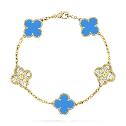 [AM]LUCKY CLOVER 5-MOTIF BRACELET - BLUE AGATE COLLECTION