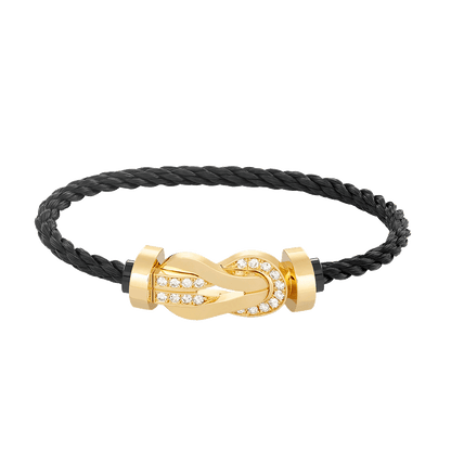 [AM]LARGE 8-FIGURE BUCKLE HALF DIAMOND BRACELET - GOLD