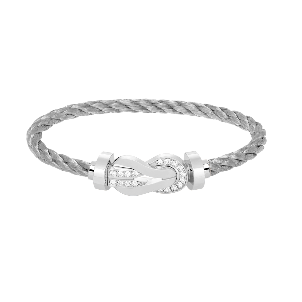 [AM]LARGE 8-FIGURE BUCKLE HALF DIAMOND BRACELET - WHITE GOLD