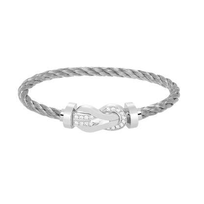 [AM]LARGE 8-FIGURE BUCKLE HALF DIAMOND BRACELET - WHITE GOLD