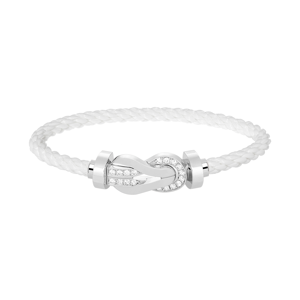 [AM]LARGE 8-FIGURE BUCKLE HALF DIAMOND BRACELET - WHITE GOLD