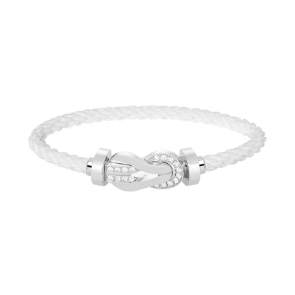 [AM]LARGE 8-FIGURE BUCKLE HALF DIAMOND BRACELET - WHITE GOLD
