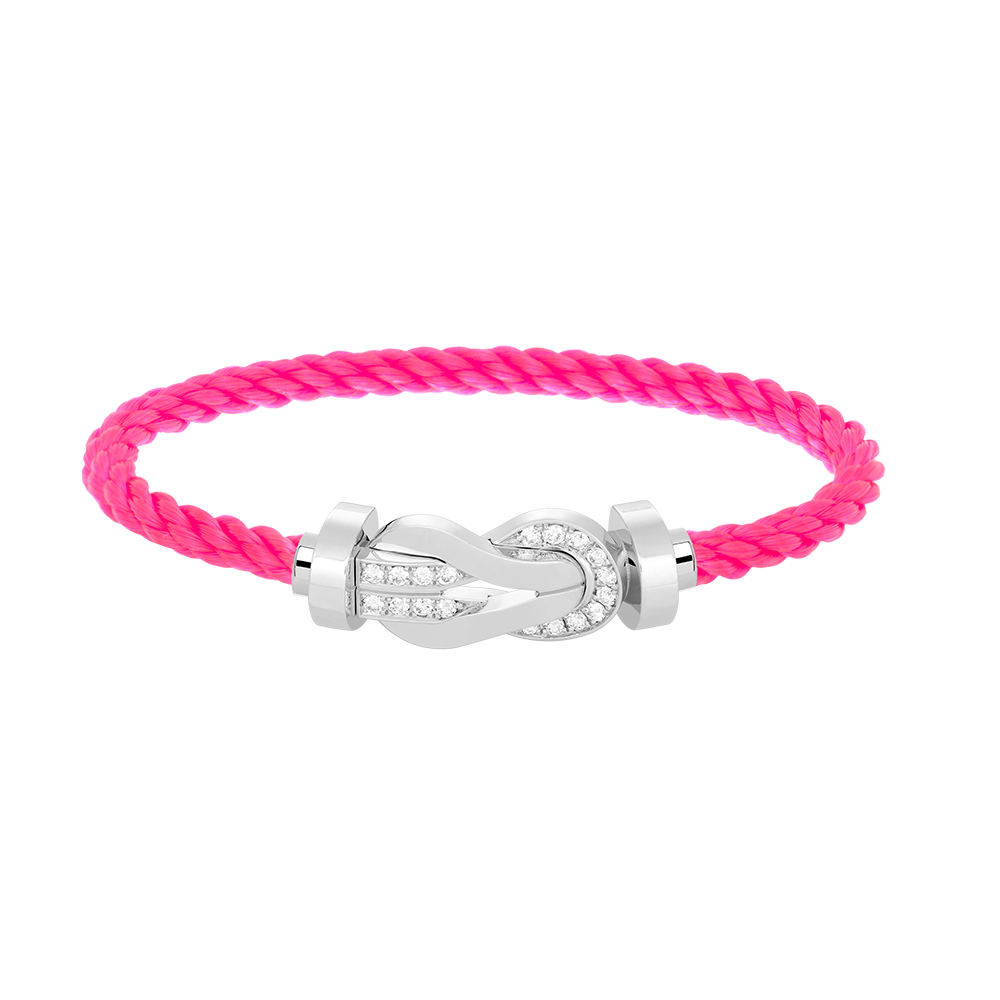 [AM]LARGE 8-FIGURE BUCKLE HALF DIAMOND BRACELET - WHITE GOLD