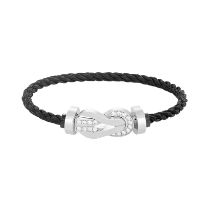 [AM]LARGE 8-FIGURE BUCKLE HALF DIAMOND BRACELET - WHITE GOLD