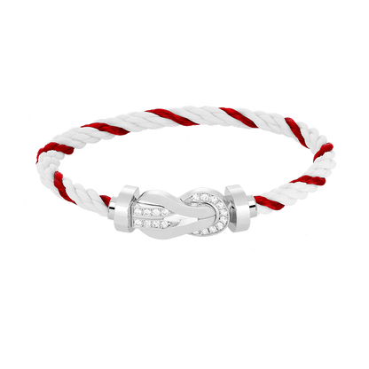 [AM]LARGE 8-FIGURE BUCKLE HALF DIAMOND BRACELET - WHITE GOLD