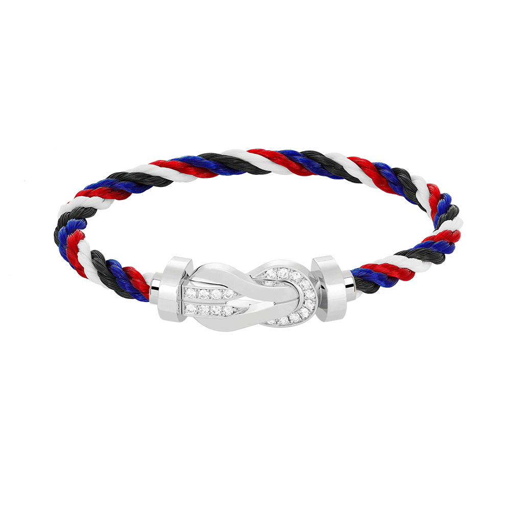 [AM]LARGE 8-FIGURE BUCKLE HALF DIAMOND BRACELET - WHITE GOLD