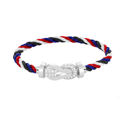 [AM]LARGE 8-FIGURE BUCKLE HALF DIAMOND BRACELET - WHITE GOLD