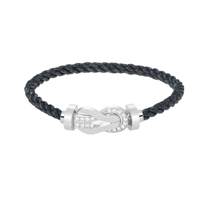 [AM]LARGE 8-FIGURE BUCKLE HALF DIAMOND BRACELET - WHITE GOLD