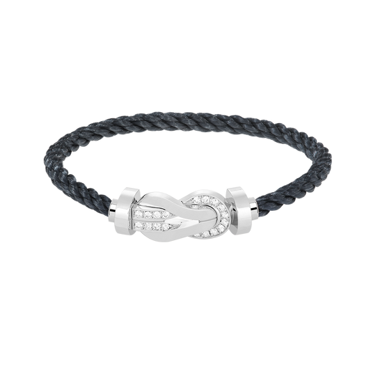 [AM]LARGE 8-FIGURE BUCKLE HALF DIAMOND BRACELET - WHITE GOLD