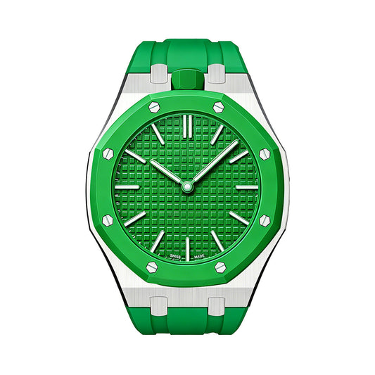[AM]OAK POP GREEN STEEL SILICONE STRAP