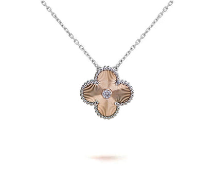 [AM]15MM CLOVER FLOWER PENDANT NECKLACE WHITE GOLD COLLECTION