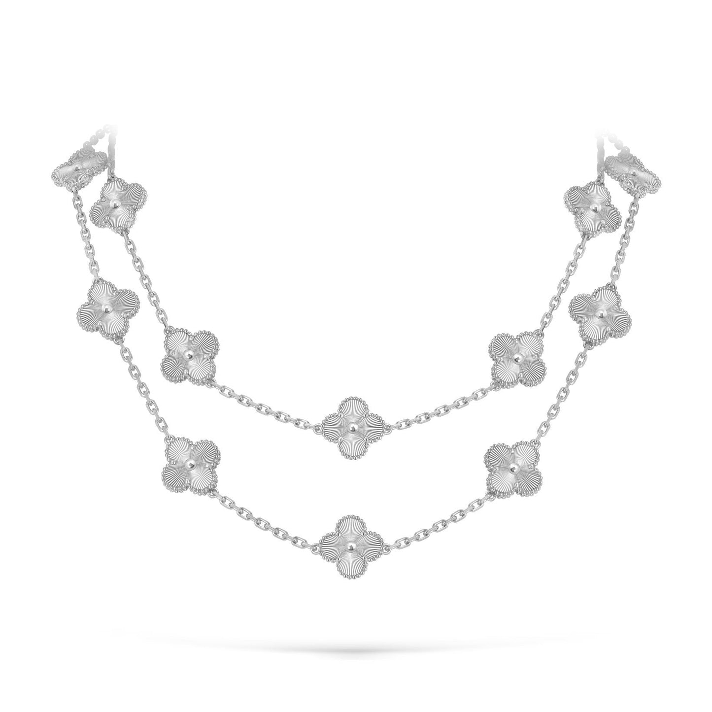 [AM]CLASSIC 20-MOTIF LUCKY CLOVER LONG NECKLACE WHITE GOLD COLLECTION