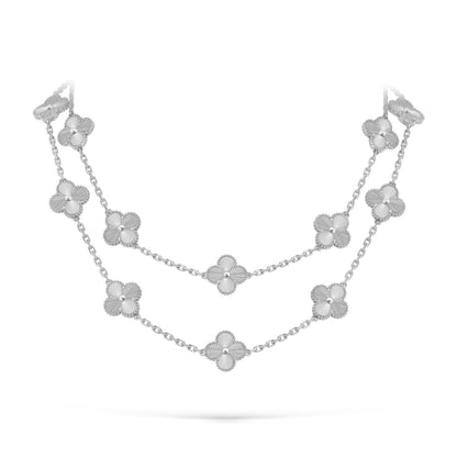 [AM]CLASSIC 20-MOTIF LUCKY CLOVER LONG NECKLACE WHITE GOLD COLLECTION