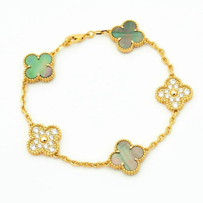 [AM]LUCKY CLOVER 5-MOTIF BRACELET - GREY MOTHER-OF-PEARL COLLECTION