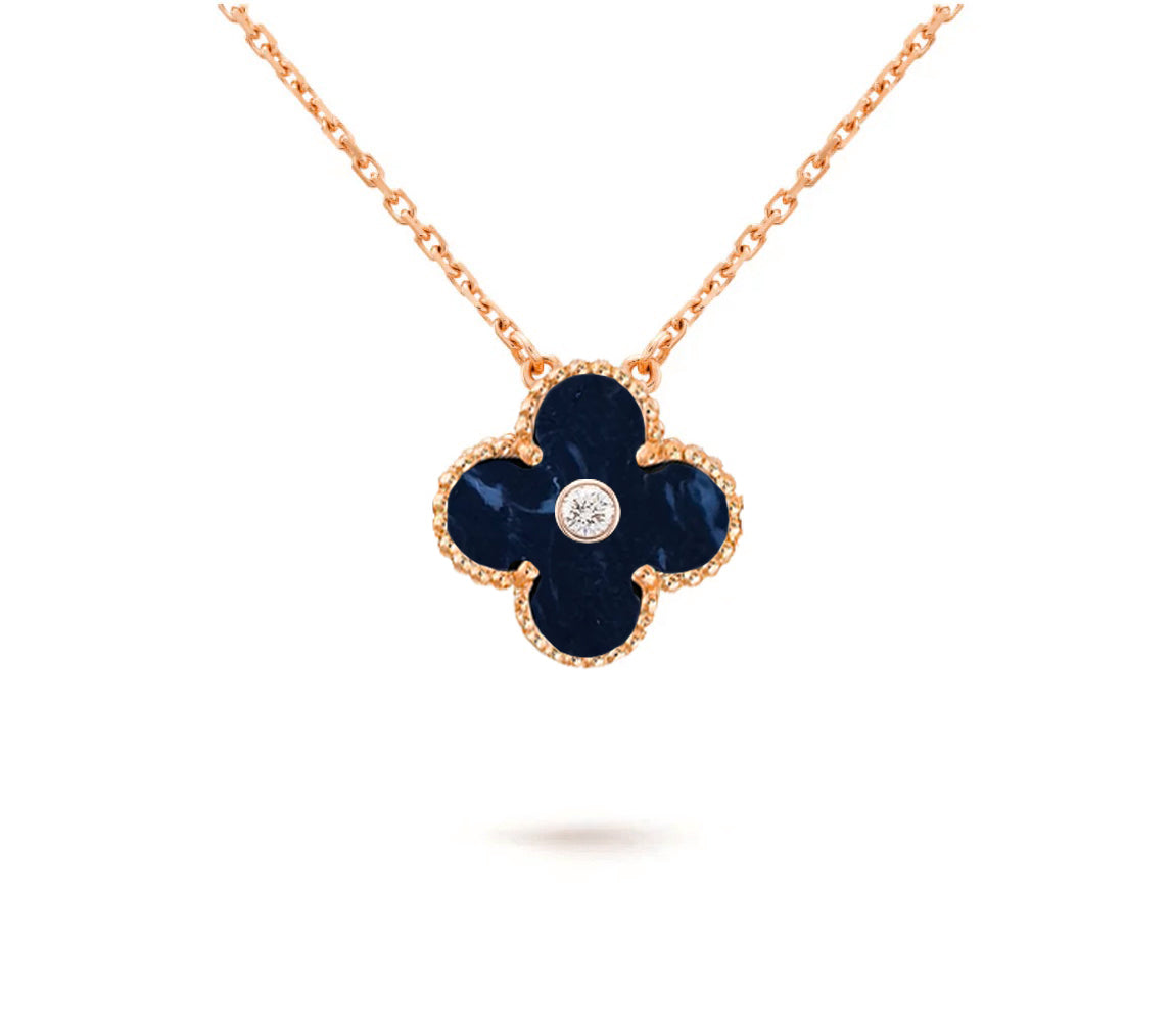 [AM]15MM CLOVER FLOWER DIAMOND PENDANT NECKLACE COLLECTION