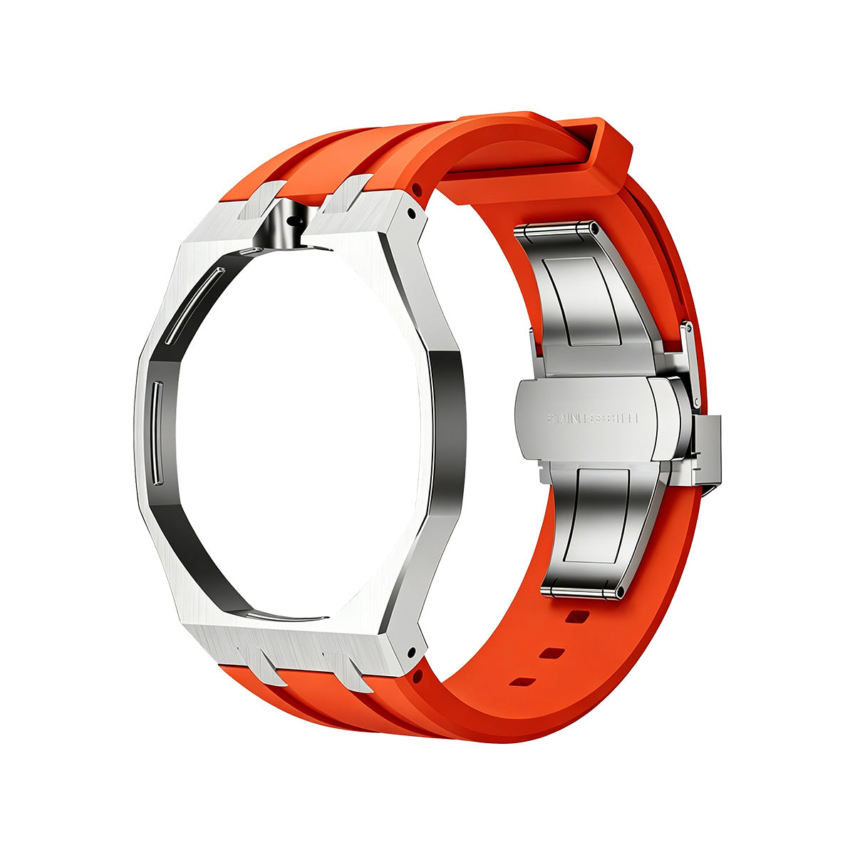 [AM]OAK POP ORANGE-RED STEEL SILICONE STRAP