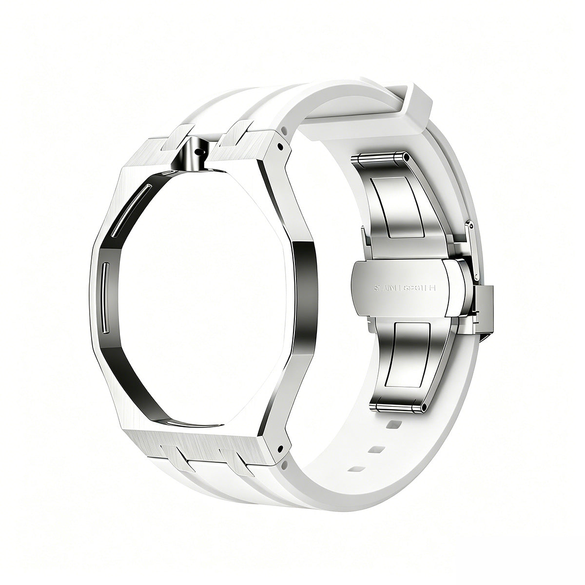 [AM]OAK POP WHITE STEEL SILICONE STRAP