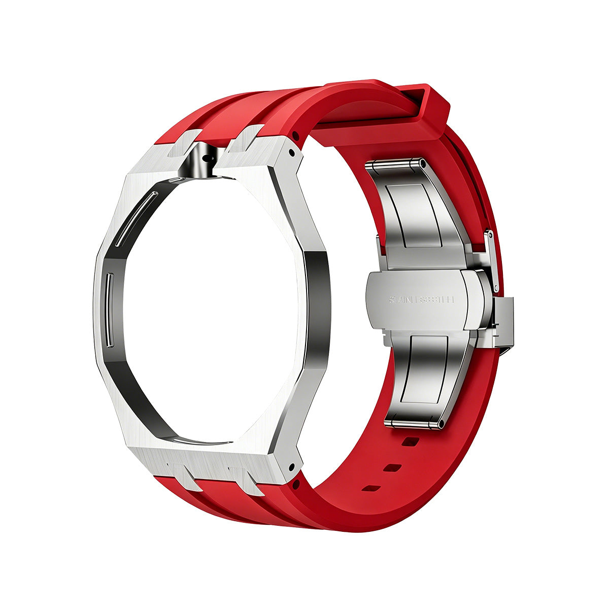 [AM]OAK POP RED STEEL SILICONE STRAP