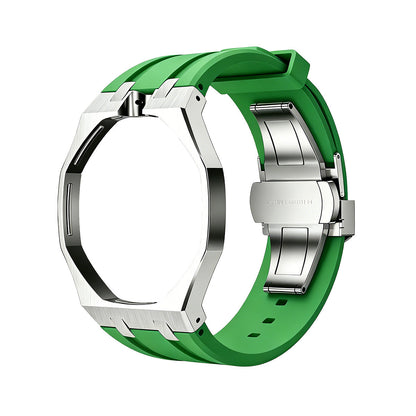[AM]OAK POP GREEN STEEL SILICONE STRAP