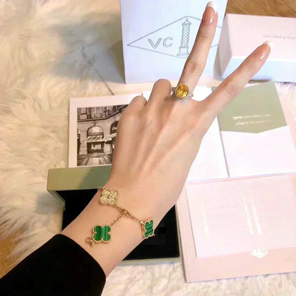 [AM]LUCKY CLOVER 5-MOTIF BRACELET - MALACHITE COLLECTION