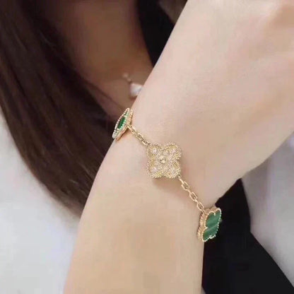 [AM]LUCKY CLOVER 5-MOTIF BRACELET - MALACHITE COLLECTION