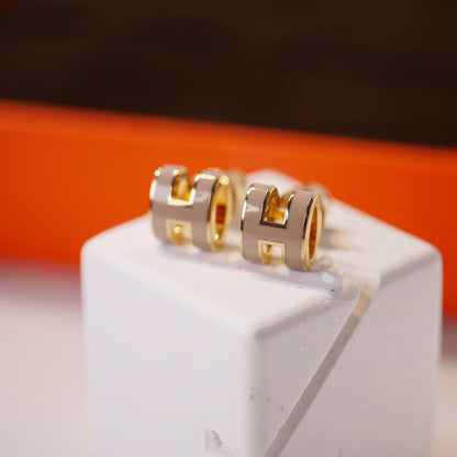 [AM]MINI POP H GOLD EARRINGS GREY