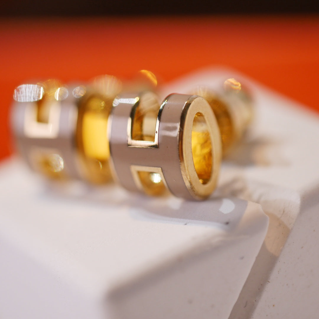 [AM]MINI POP H GOLD EARRINGS GREY
