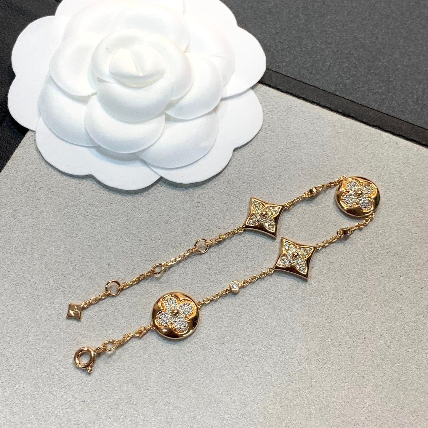 [AM]STAR AND SUN 4 MOTIFS GOLD DIAMONDS BRACELET