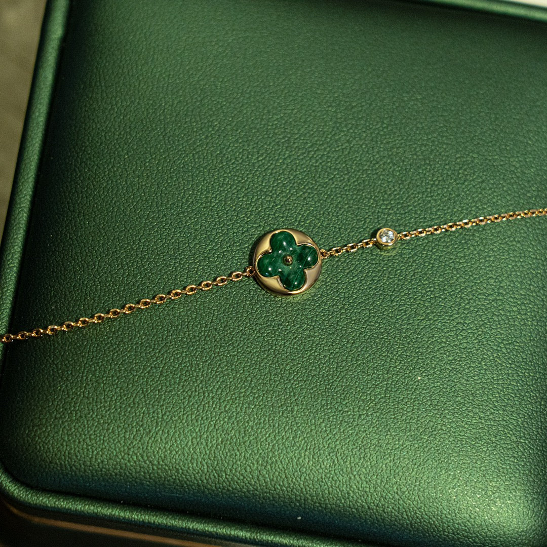 [AM]SUN MALACHITE 1 DIAMOND ROSE GOLD BRACELET