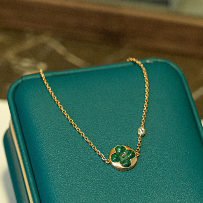 [AM]SUN MALACHITE 1 DIAMOND ROSE GOLD BRACELET