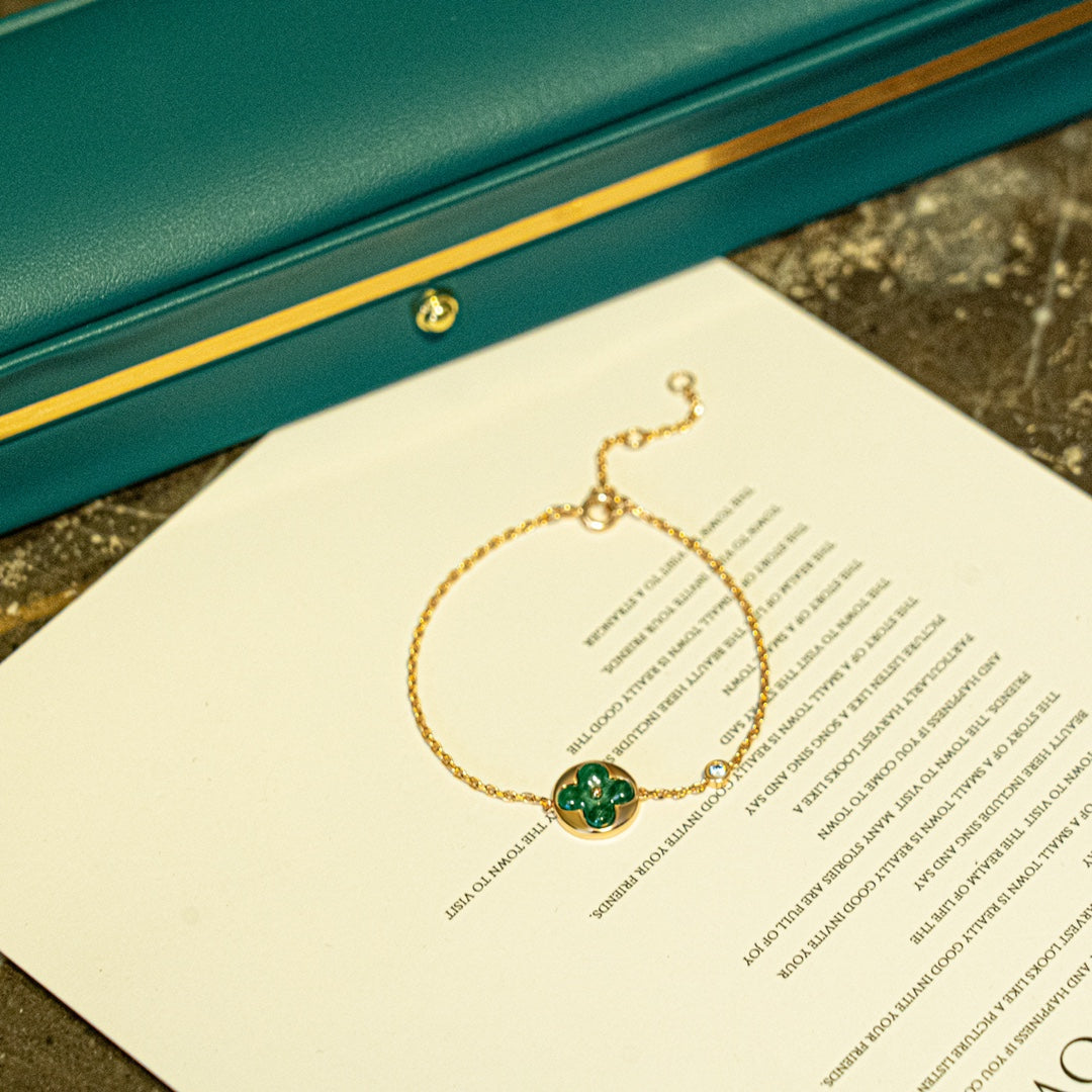[AM]SUN MALACHITE 1 DIAMOND ROSE GOLD BRACELET
