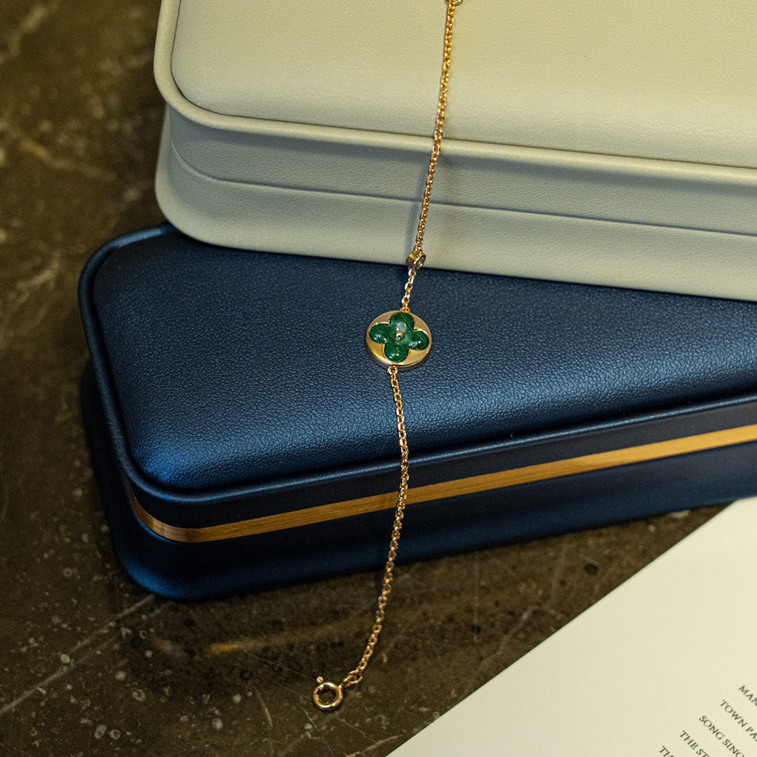 [AM]SUN MALACHITE 1 DIAMOND ROSE GOLD BRACELET