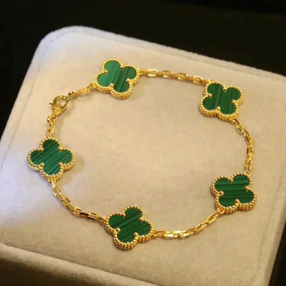 [AM]LUCKY CLOVER 5-MOTIF BRACELET - MALACHITE COLLECTION
