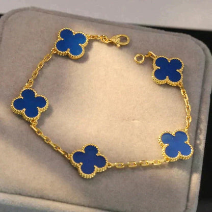 [AM]LUCKY CLOVER 5-MOTIF BRACELET - BLUE AGATE COLLECTION