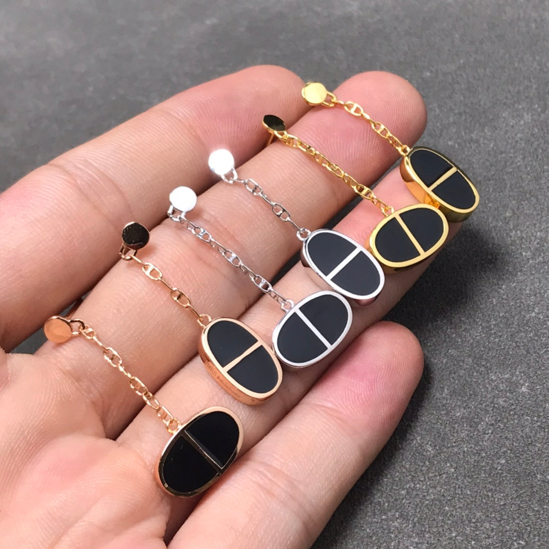 [AM]CHAINE VERSO BLACK CERAMIC SILVER EARRINGS