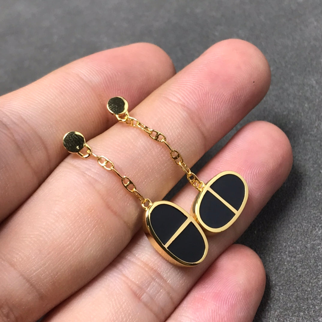 [AM]CHAINE VERSO BLACK CERAMIC SILVER EARRINGS