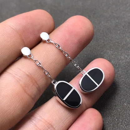 [AM]CHAINE VERSO BLACK CERAMIC SILVER EARRINGS