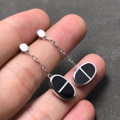 [AM]CHAINE VERSO BLACK CERAMIC SILVER EARRINGS