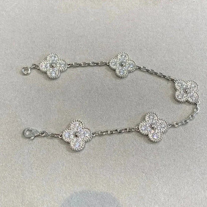 [AM]LUCKY CLOVER 5-MOTIF BRACELET - FULL-DIAMOND