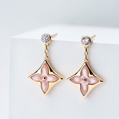 [AM]DOUBLE STAR ROSE GOLD MOP DROP EARRINGS