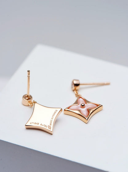 [AM]DOUBLE STAR ROSE GOLD MOP DROP EARRINGS