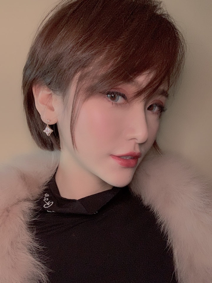 [AM]DOUBLE STAR ROSE GOLD MOP DROP EARRINGS
