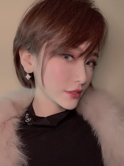 [AM]DOUBLE STAR ROSE GOLD MOP DROP EARRINGS