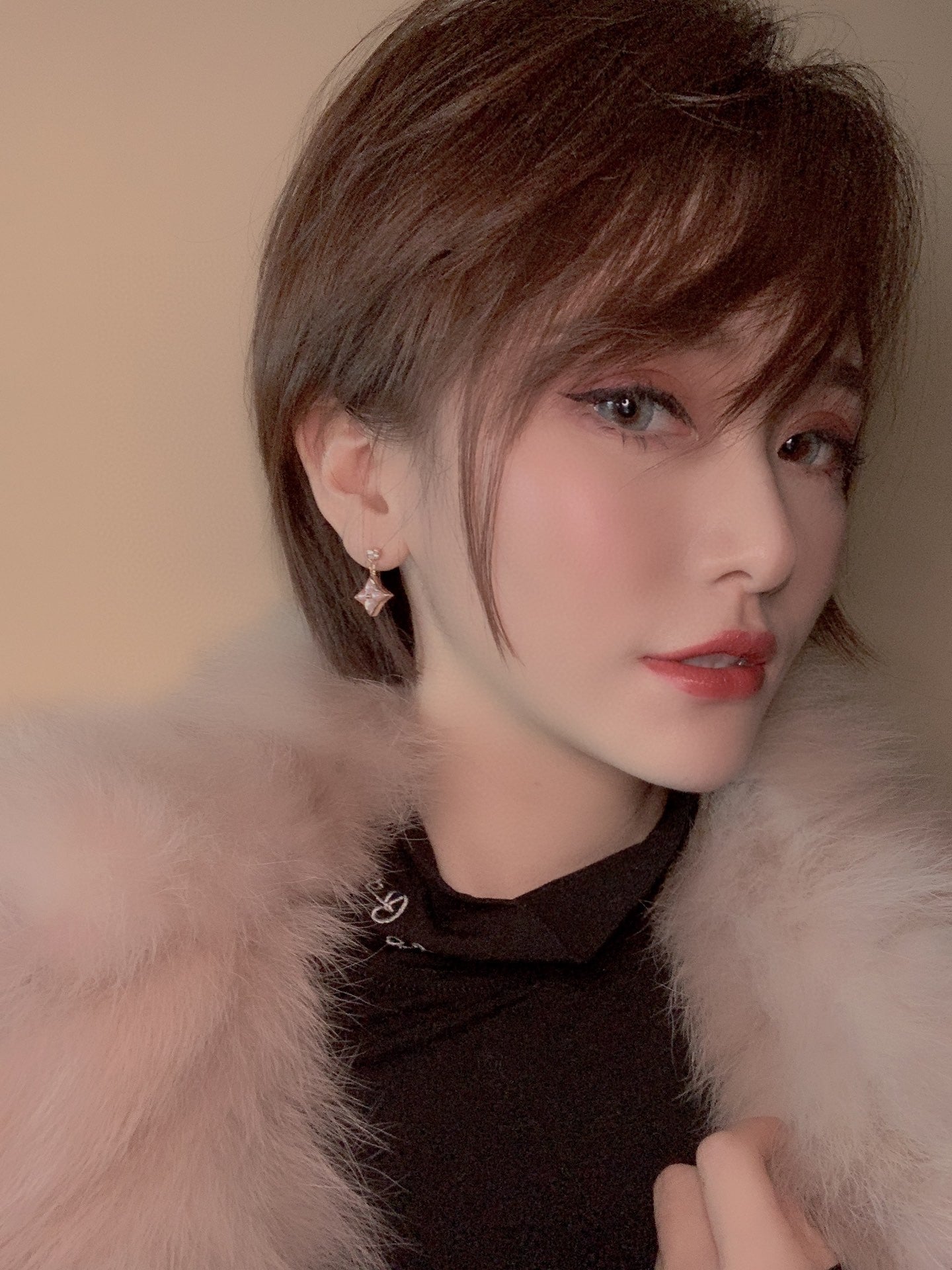 [AM]DOUBLE STAR ROSE GOLD MOP DROP EARRINGS