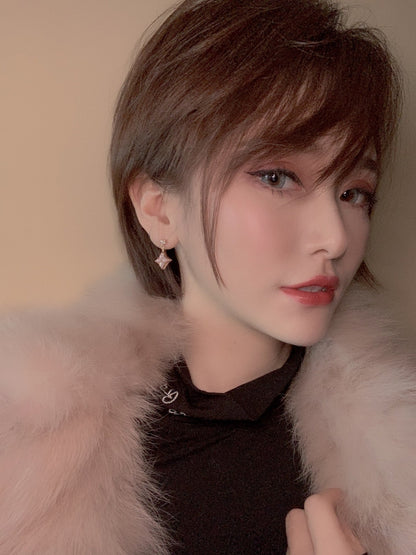 [AM]DOUBLE STAR ROSE GOLD MOP DROP EARRINGS