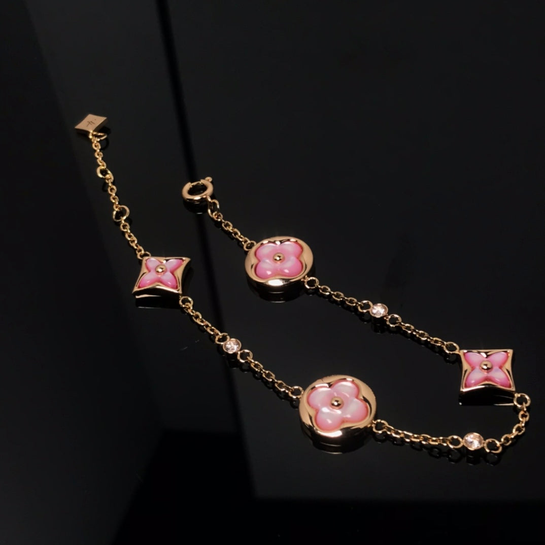 [AM]STAR AND SUN 4 MOTIF PINK MOP ROSE GOLD BRACELET