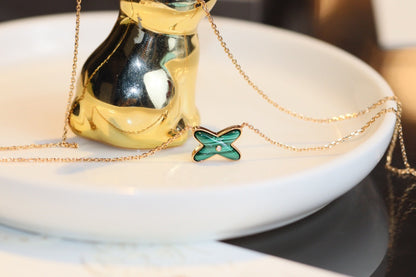 [AM]JEUX MALACHITE 1 DIAMOND ROSE GOLD NECKLACE