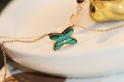 [AM]JEUX MALACHITE 1 DIAMOND ROSE GOLD NECKLACE