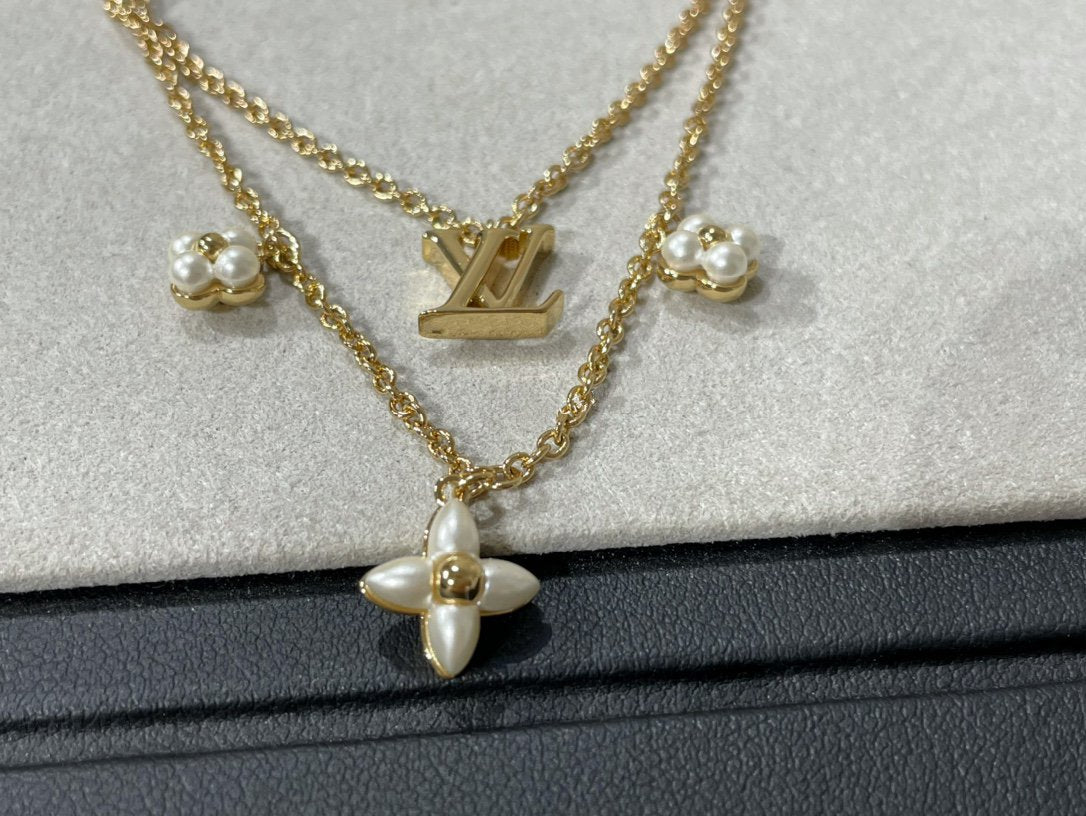 [AM]FLOWERGRAM GOLD MOP DOUBLE ROW NECKLACE